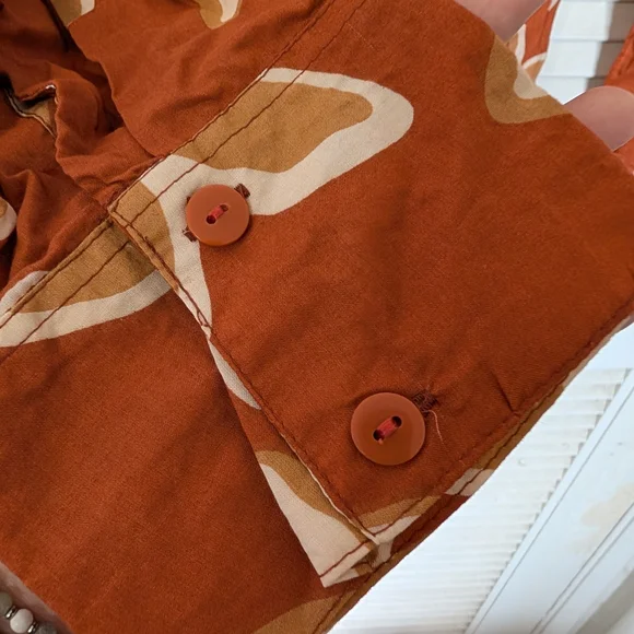 YIREH Floral Long Sleeve Wrap Dress - Orange and Cream - Picture 3 of 4